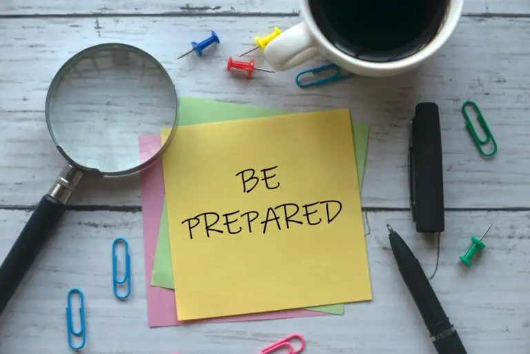 Emergency evacuations require preparedness, this is captured by having a post-it note saying "Be Prepared" on it.
