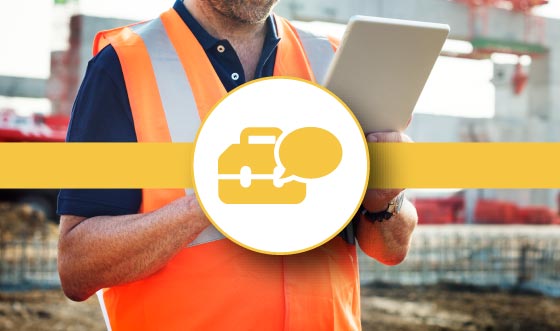 Toolbox Talks Module displaying digital safety talks library, employee attendance records, and scheduled talks for improved health and safety communication on site.