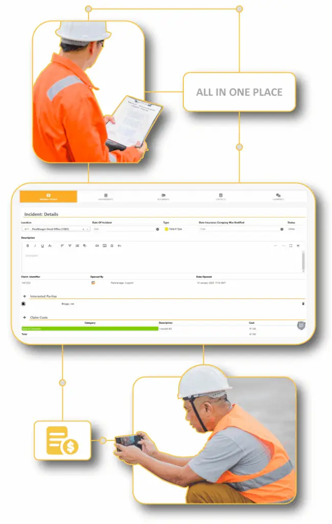 Health and Safety professional managing the Insurance Claims process in FlexManager, including incident reporting, claim creation, documentation capture, approvals, and corrective actions.