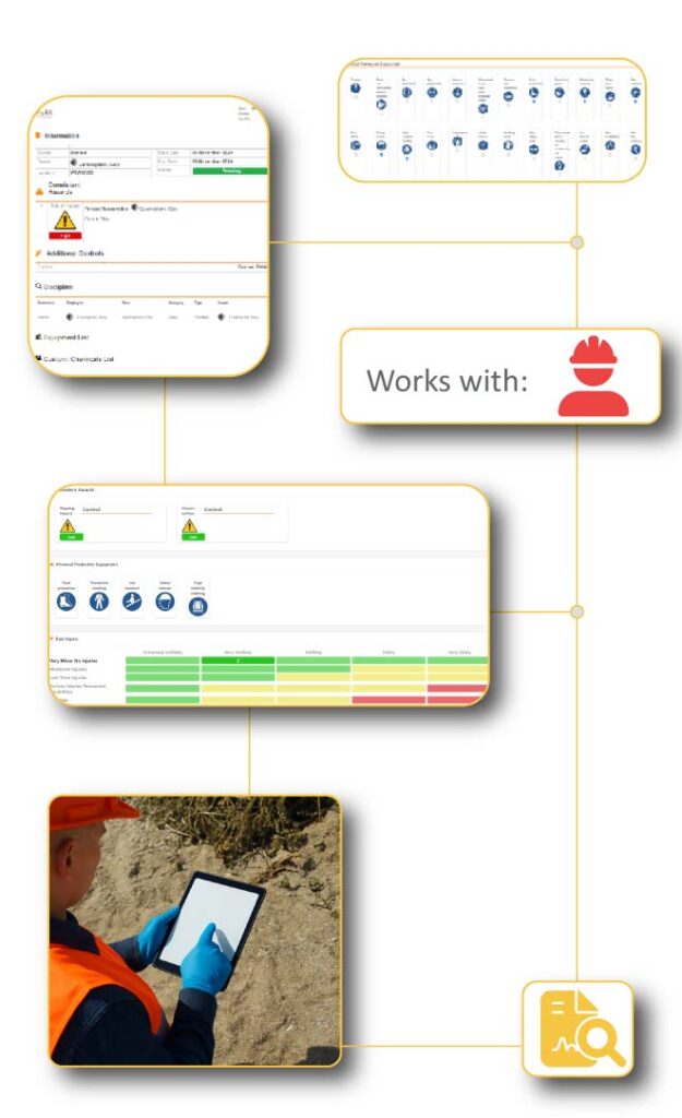 Safety professional using FlexManager’s Job Hazard Analysis module to break down tasks, identify hazards, assign controls, document risk levels, and capture digital sign-off for safe work procedures.