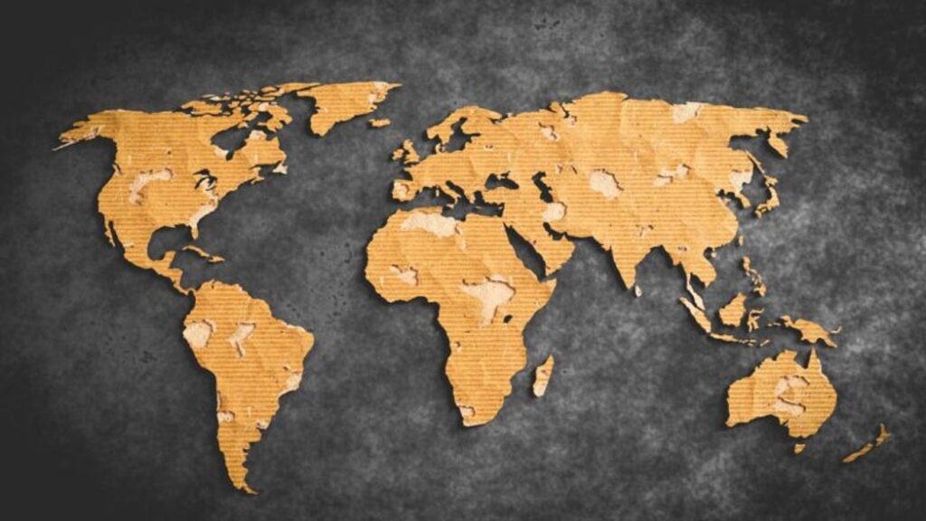 World map as a background for location-based services, emphasizing FlexManagers' utility in coordinating safety efforts and asset tracking across different regions to set consistent standards.
