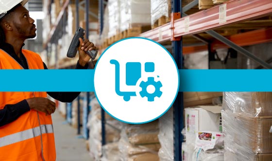 Warehouse employee using FlexManager Stock Management module to check inventory levels, track stock usage records, and view reorder alerts for efficient plant and location inventory control