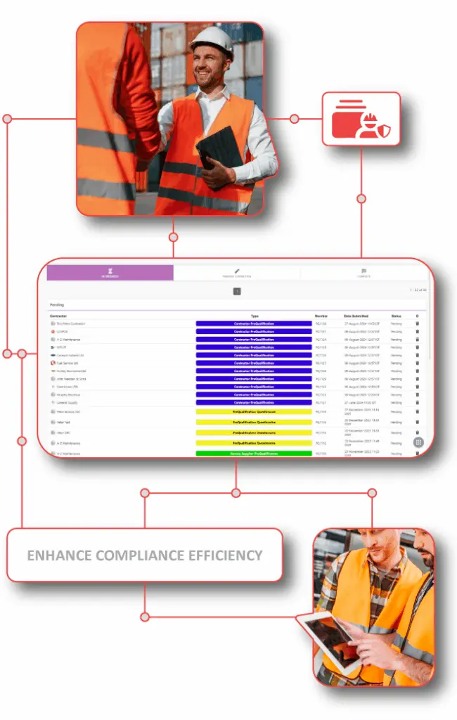 Site manager using FlexManager Contractor Pre-Qual, a solution for rapid, standardized contractor evaluation, proactive risk mitigation, and robust compliance assurance.