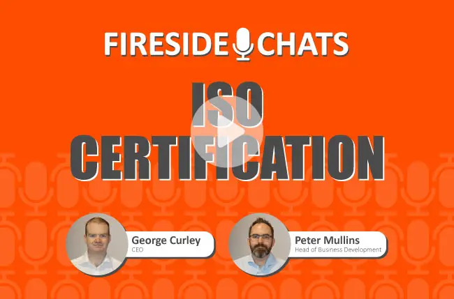 Professionals in a fireside chat discussing HSEQ software's role in ISO certification, primarily ISO 14001, ISO 27001, ISO 45001, and ISO 9001.