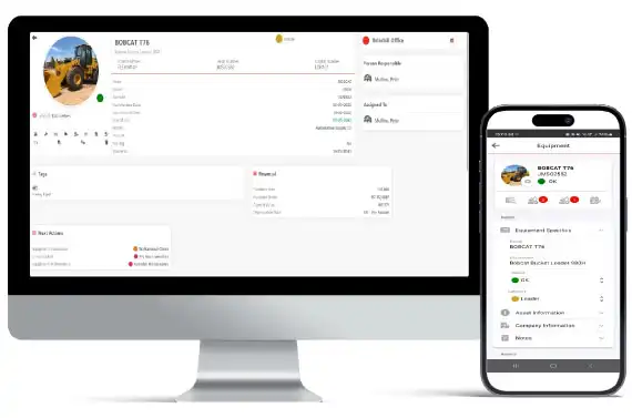Plant & Location Solutions integrated platform displayed on computer and mobile screens, providing real-time monitoring of industrial assets, equipment, locations, and inventory for optimized asset health and reduced operational downtime.