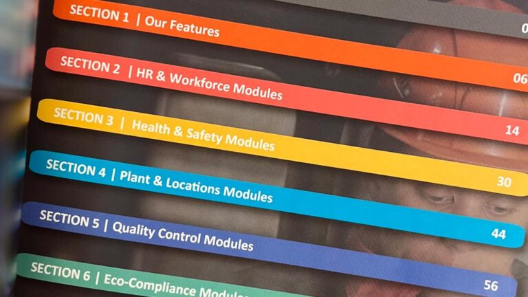 Image of a product guide, providing a comprehensive overview of the different modules offered by a compliance software system.