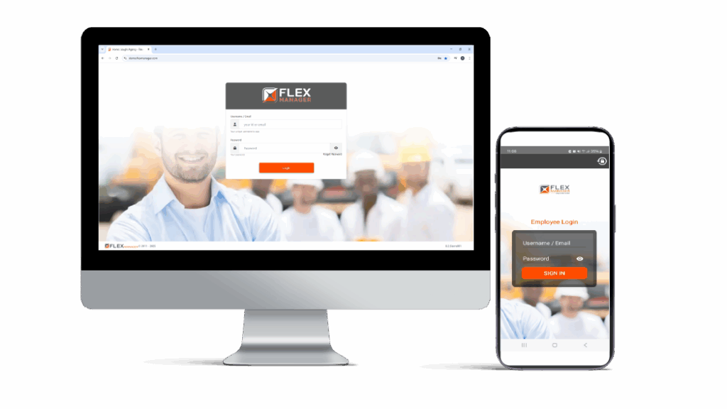 A login dashboard page on a desktop and mobile device that can be used for employees for a software.