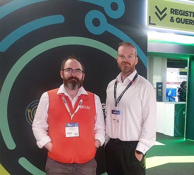Two FlexManager professionals attending the Emergency tech show as part of the emergency services show.