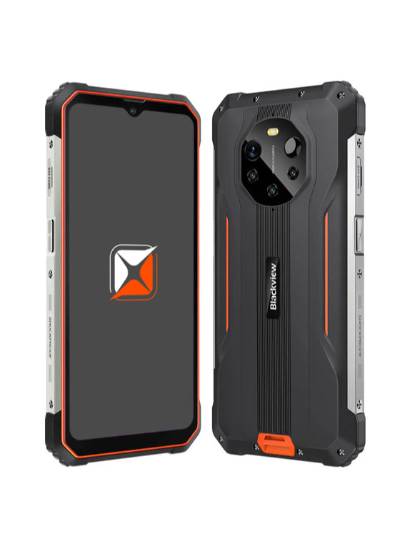 Intuitive rugged mobile phone device for heavy duty sites, presented as a product showcase.