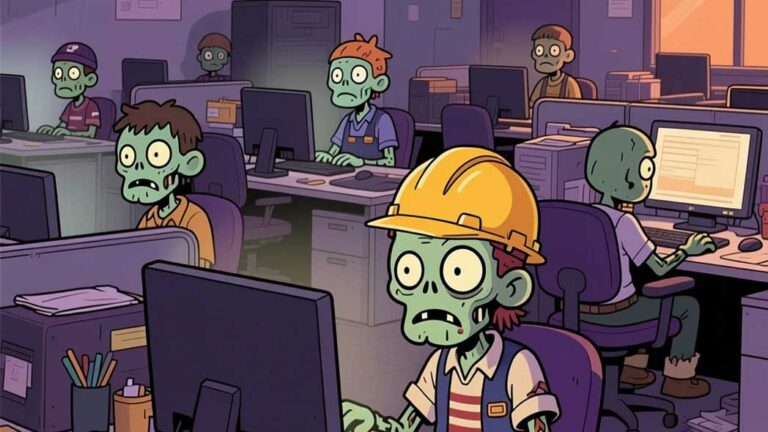 Workflows not being optimised by an organisation resulting in workers being in a zombie-like state looking at their computers.