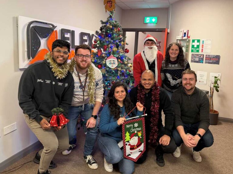 FlexManager personnel celebrating christmas decorations.