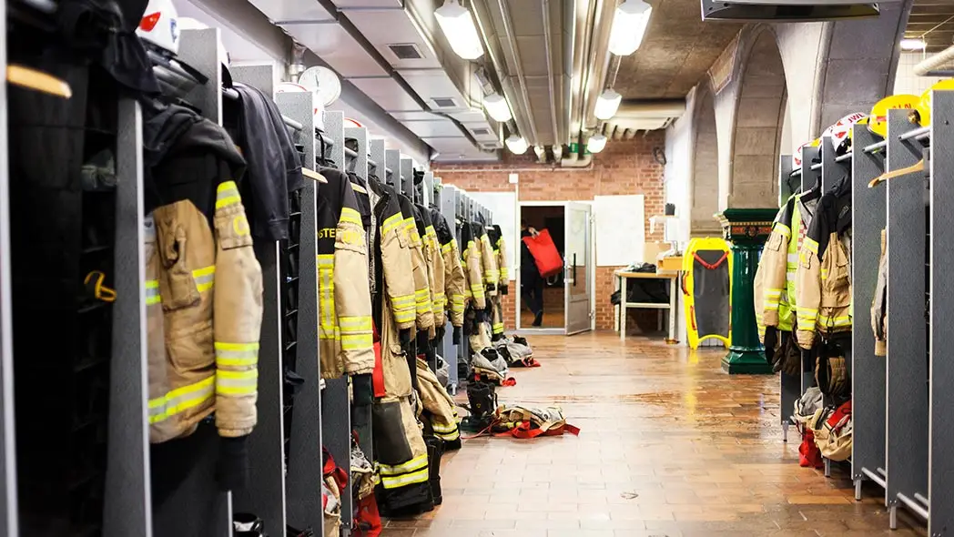 Fire services equipment being displayed, demonstrating compliance through a digital system.
