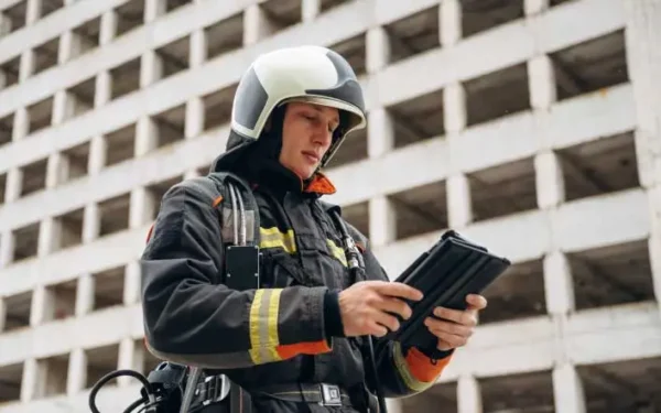 Emergency Services Professional using tablet with smarter compliance solutions for asset management