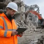 Site supervisor reviewing a method statement before high-risk demolition work.