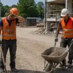 Two construction workers in high temperature