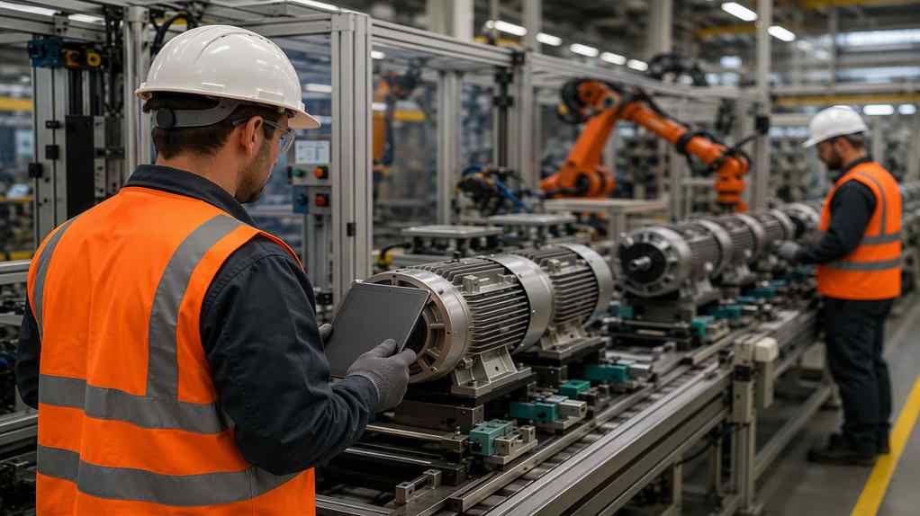 Motor manufacturing production line, representing the quality control issues uncovered in Nidec's third-party review