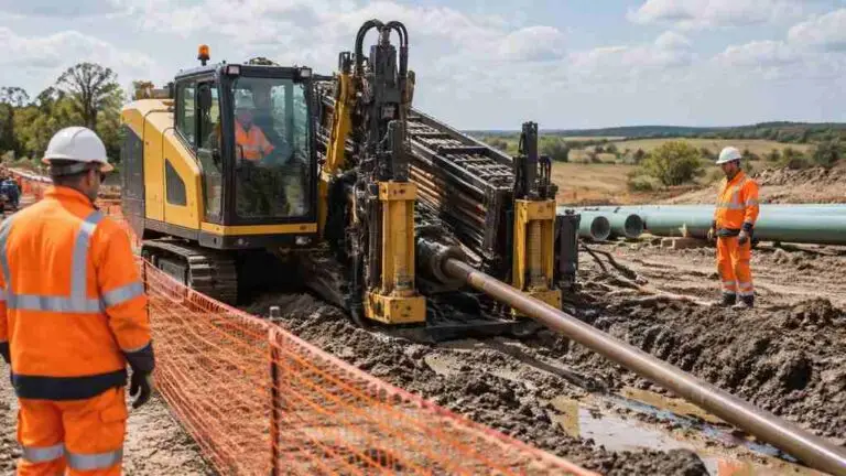 Horizontal directional drilling machine on a pipeline worksite, the source of the struck-by hazards cited in a fatal OSHA case