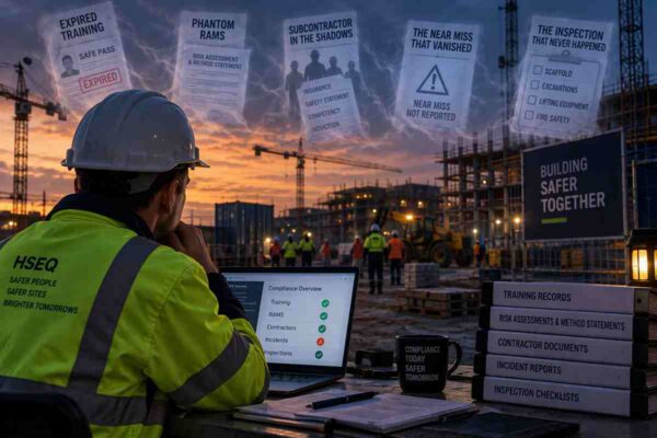 A construction worker considering five compliance risks