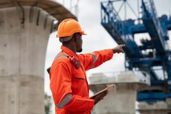 A worker pointing out something before recording in a safety observation report